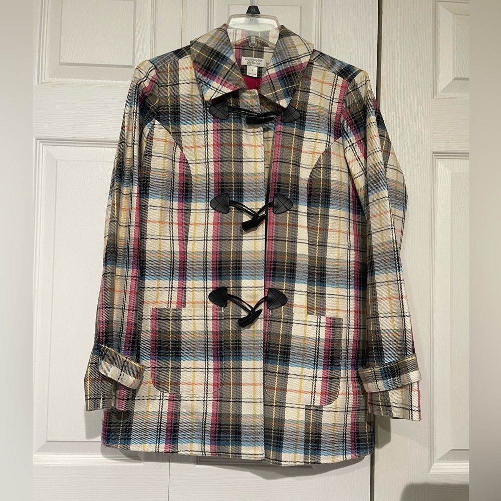 Christopher & Banks multi color plaid long jacket